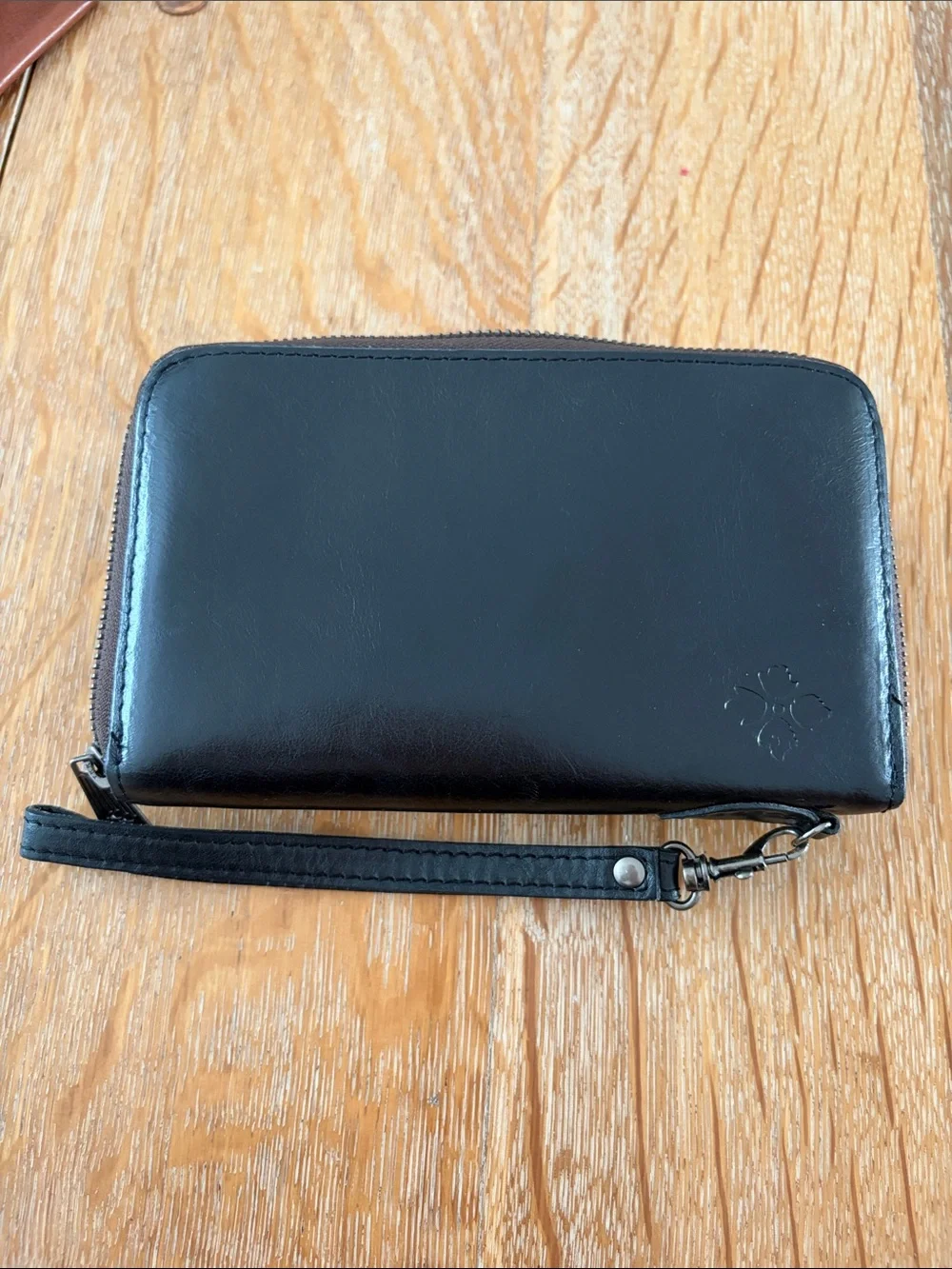 Patricia Nash Black Leather Wristlet Wallet - Embossed Logo